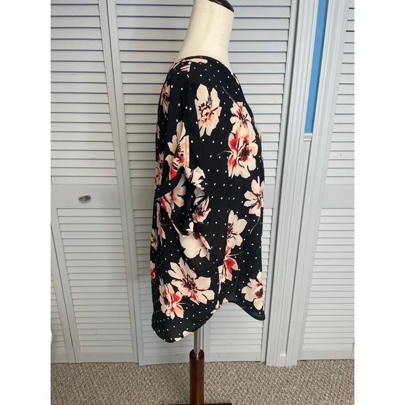 Maurices cap sleeve black peach floral blouse flowy women's size large - Picture 3 of 7